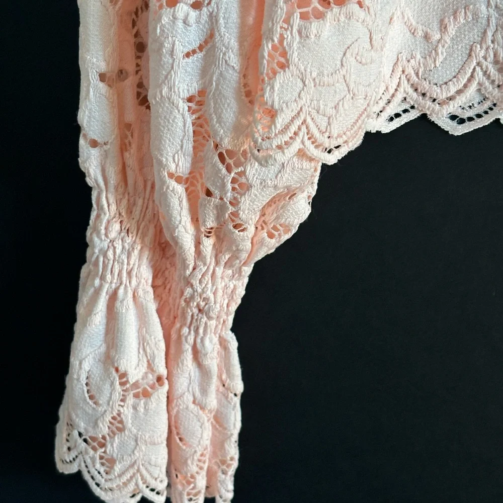 FREE PEOPLE NWT Sz XS Pink Lace BOHO Blouse - Picture 3 of 12